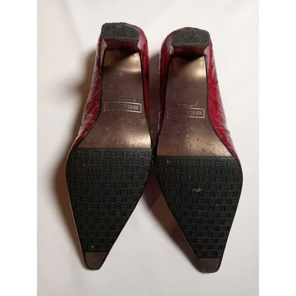 BELLINI Size 6 Medium Leather Upper Red Embosses Pointed Toe‎ 3" Heels - Picture 5 of 11